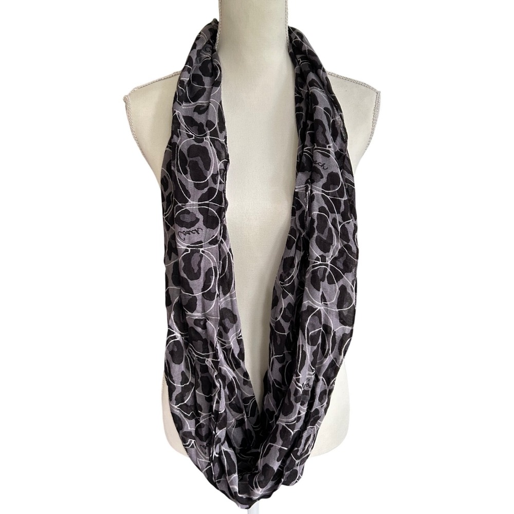 Y2K Coach Women's Leopard‎ Print Black Grey Logo Infinity Scarf